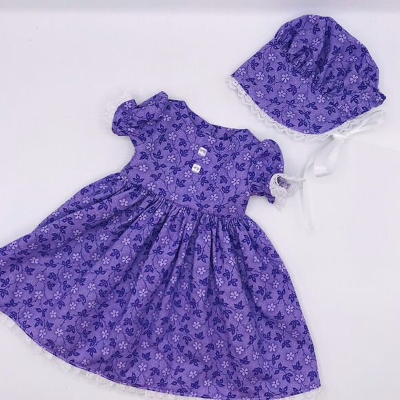 Lavender W Lace Pioneer Doll Dress & Bonnet, Handmade Outfit, For 18 Inch Dolls - Picture 1 of 8